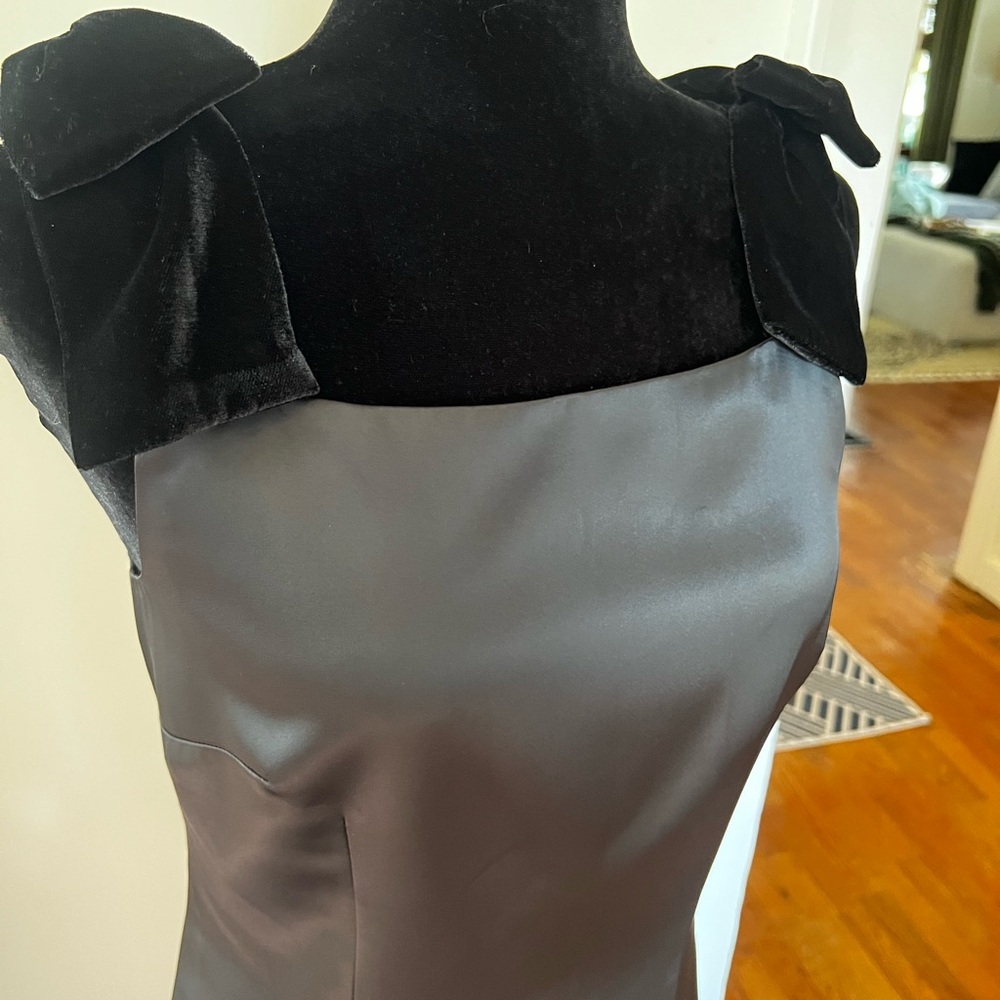 French Connection Black Bow Strap Mini Dress A-Line Satin Look Size 2 - Picture 6 of 9